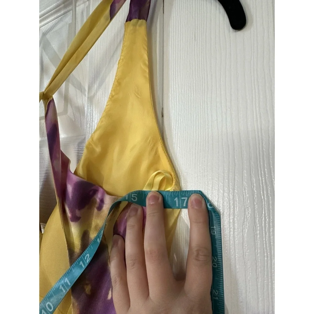 Vintage Cache Yellow Satin Halter Evening Formal Gown Floral Size 2 USA